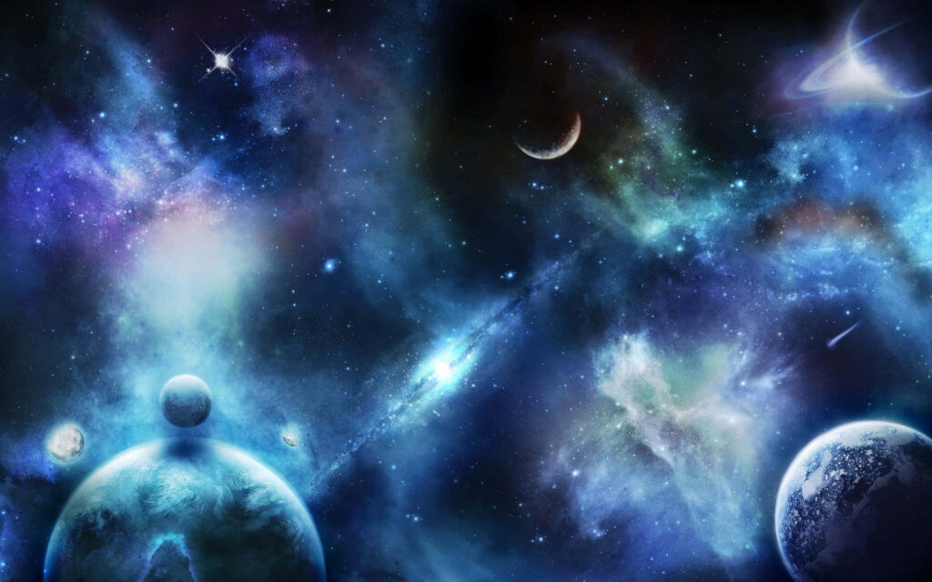 Cosmic Wallpaper: Vibrant Planets & Nebulae in Anime Style