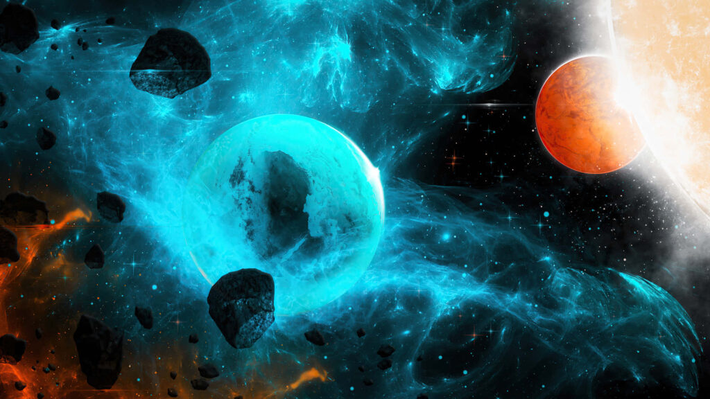 Vibrant Cosmic Wallpaper: Blue Planet & Colorful Nebulae Background