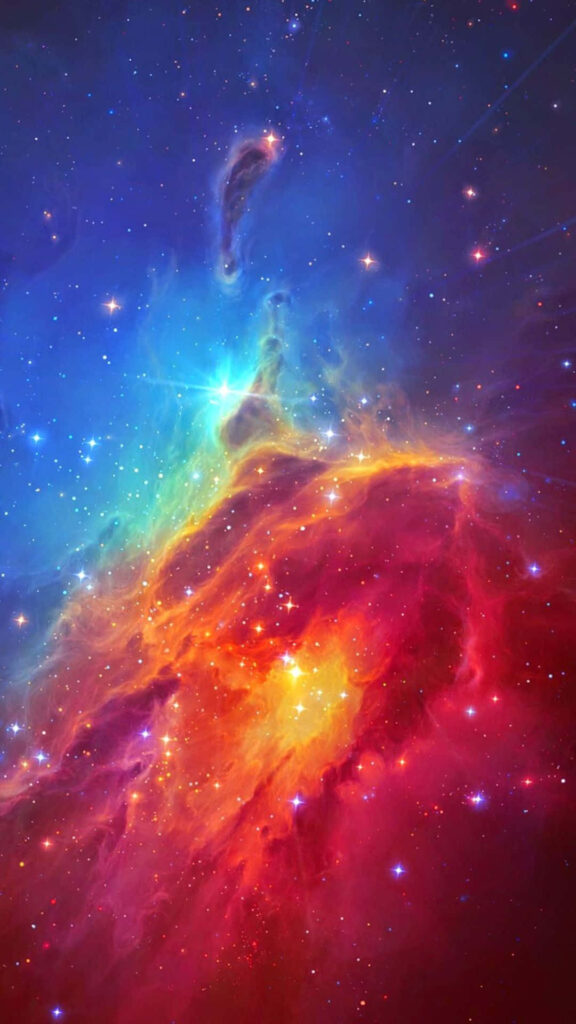 Vibrant cosmic wallpaper with colorful nebulae, bright stars, and deep space hues.