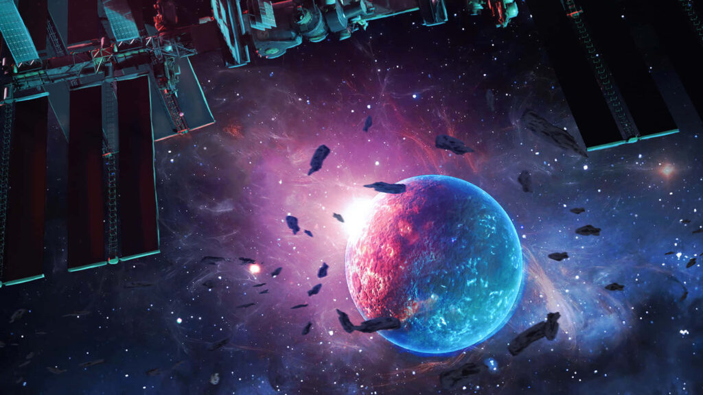 Vibrant Cosmic Wallpaper: Glowing Planet & Colorful Nebula Background