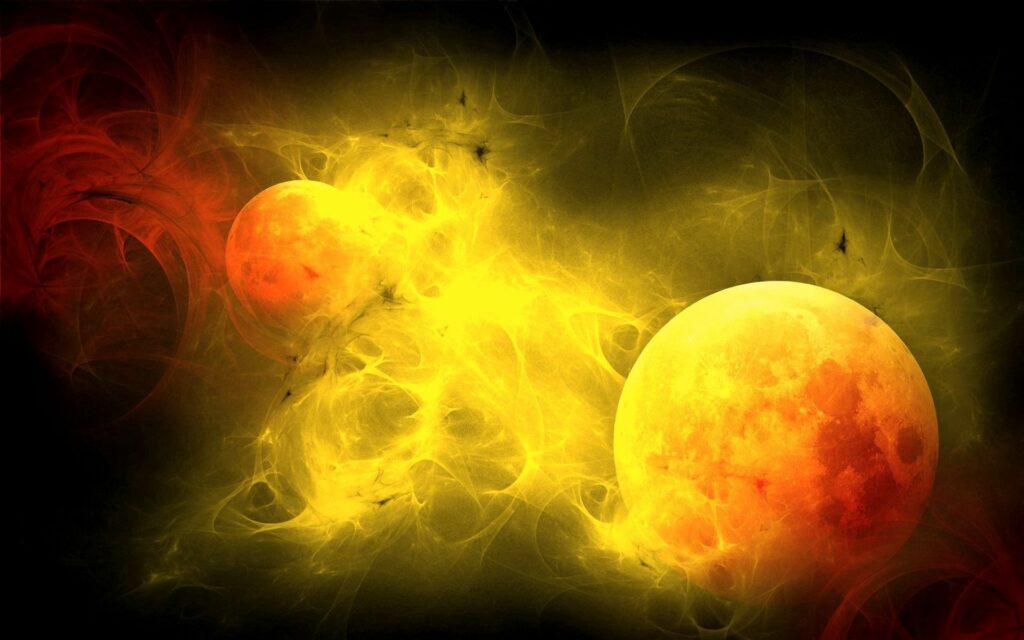 Cosmic Energy: Vibrant Wallpaper with Glowing Planets and Nebula