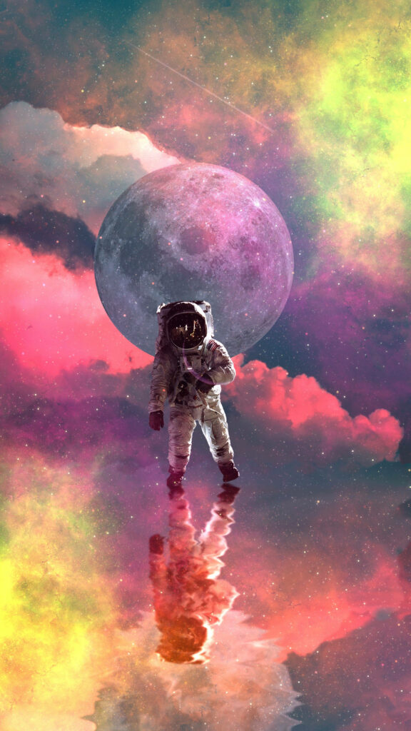 Vibrant Cosmic Wallpaper: NASA Astronaut & Glowing Planet Design