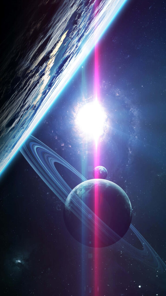 Vibrant Cosmic Wallpaper: Planet with Glowing Rings & Radiant Energy