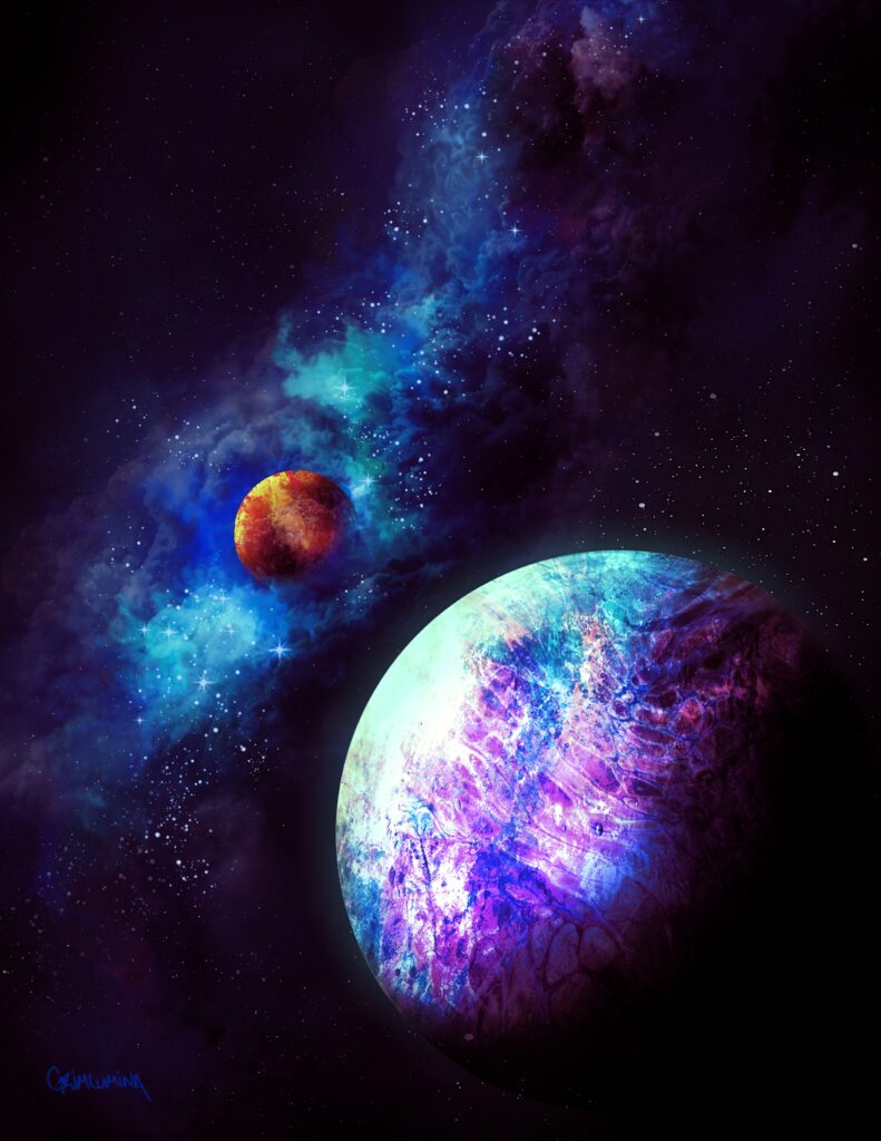 Vibrant Cosmic Wallpaper: Colorful Planets & Radiant Nebula Design