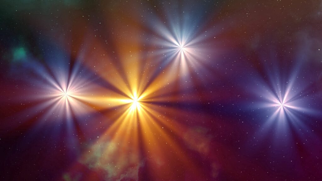 Vibrant Cosmic Wallpaper: Golden, Blue & Purple Nebula Beauty