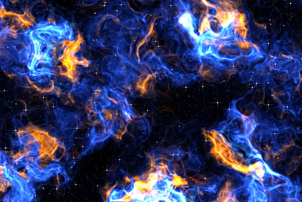 Vibrant Cosmic Wallpaper: Blue & Orange Nebulae in Starry Background