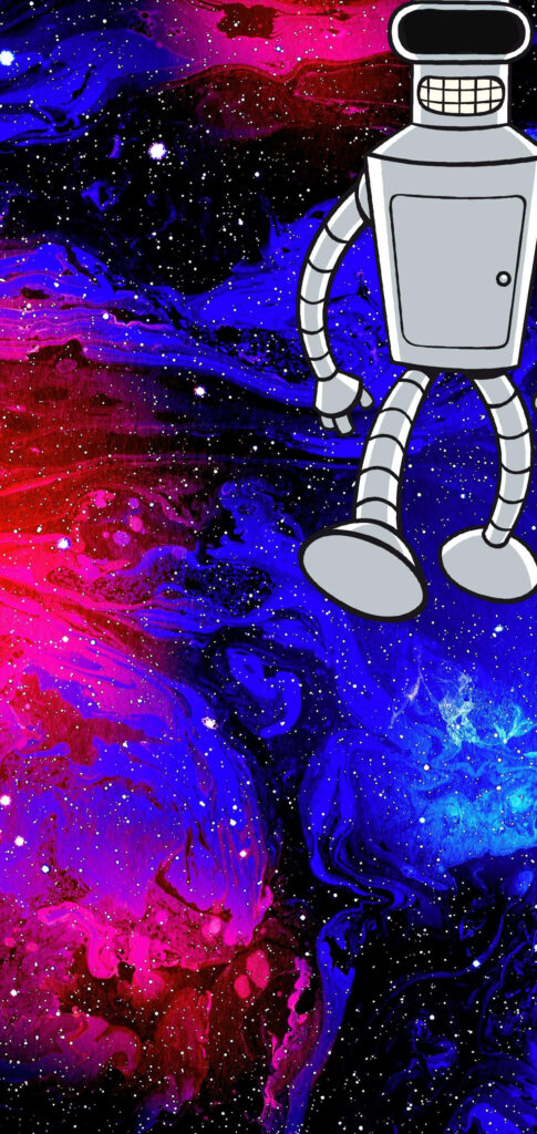 Vibrant Cosmic Wallpaper: Futuristic Robot in Starry Space Design