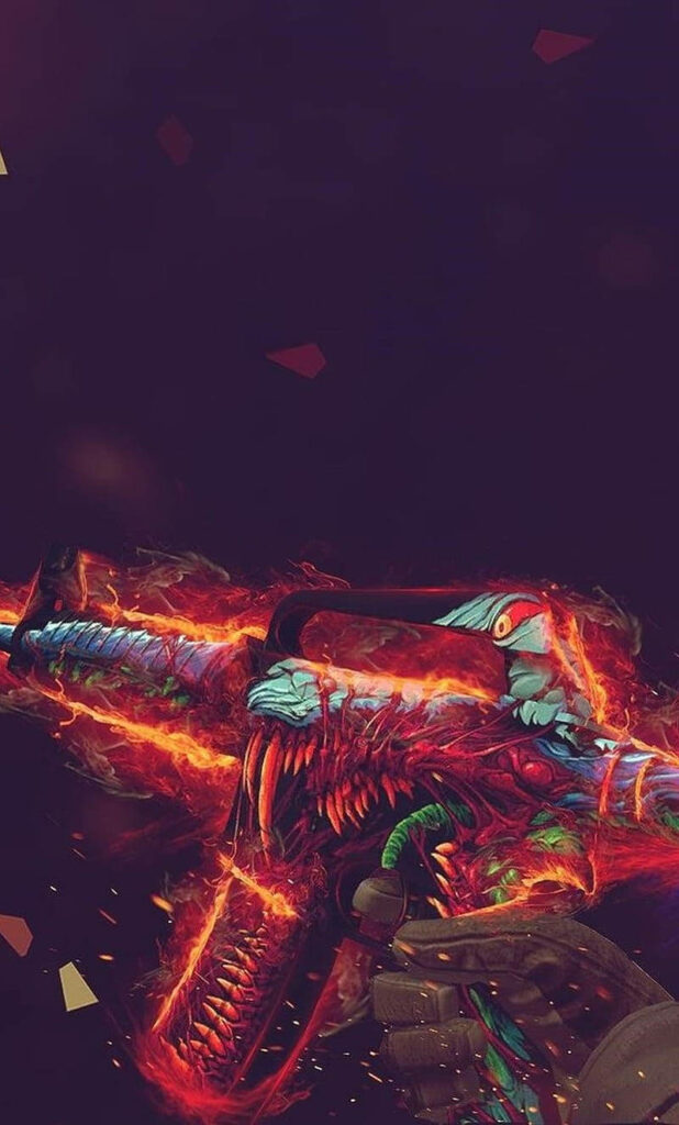 Exuberant Gamer's Delight: Vibrant Counter-Strike Rifle on Neon iPhone Canvas Wallpaper