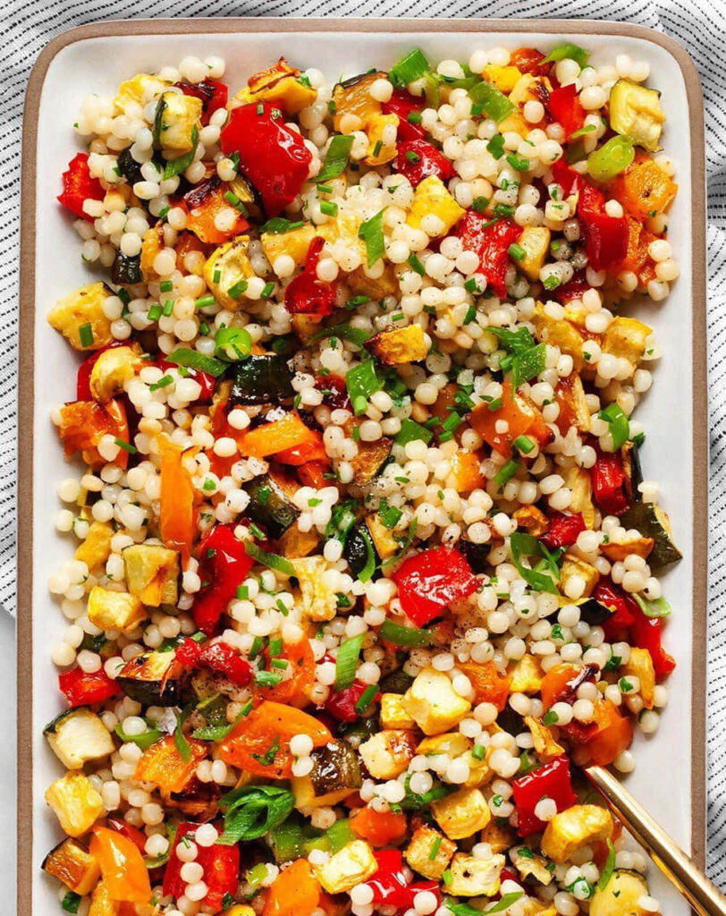 Vibrant Couscous Salad Wallpaper: Fresh Veggie Spread & Herbs