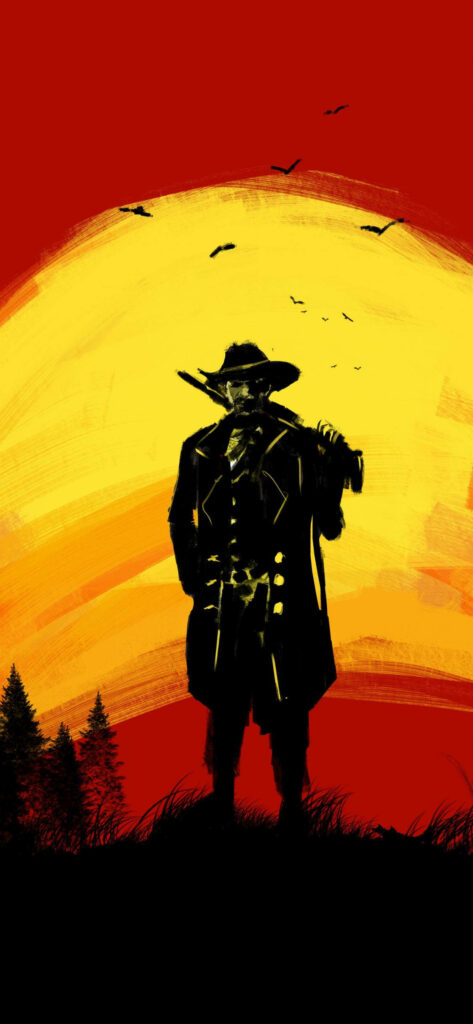 Bold Cowboy Silhouette Wallpaper: Adventure & Solitude Design