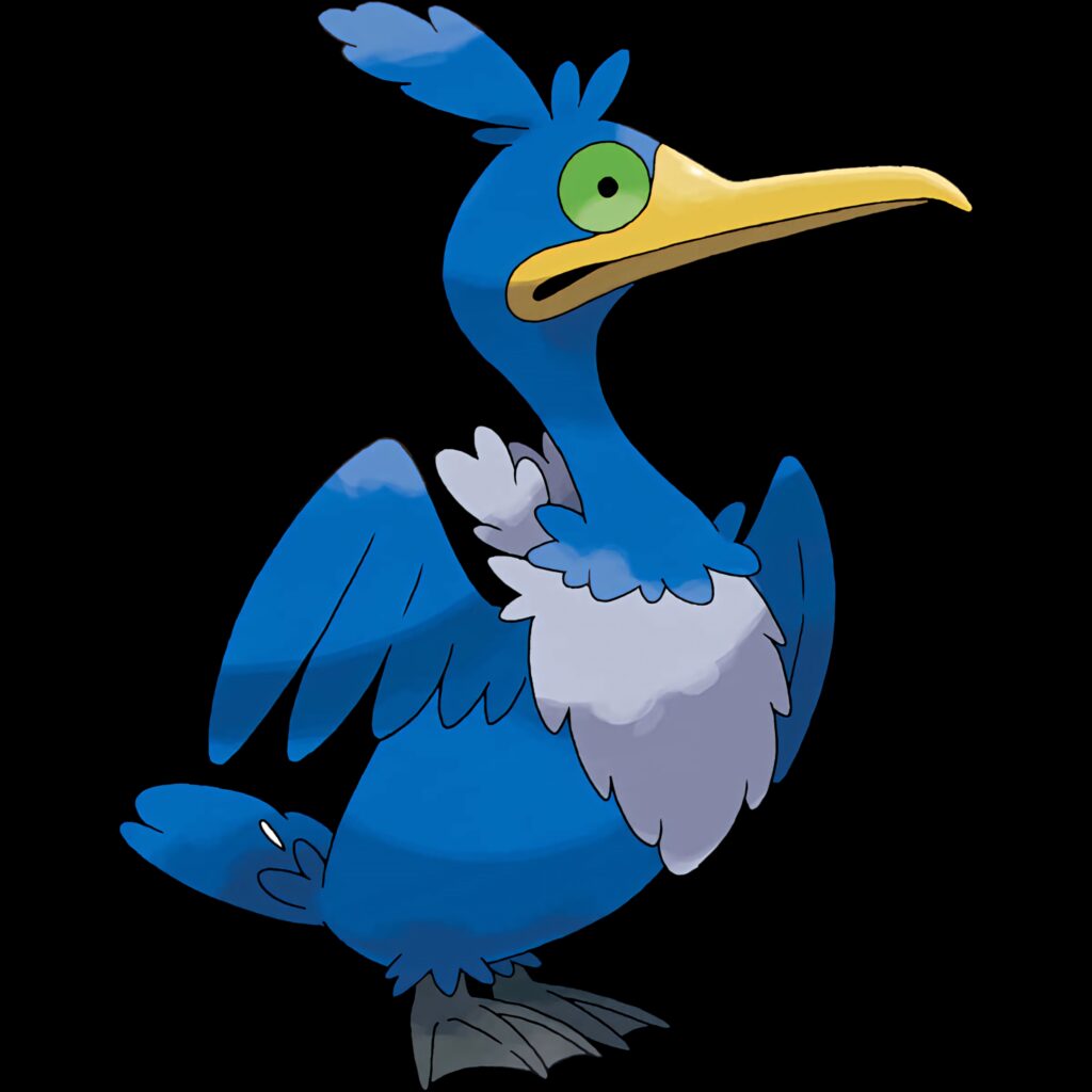 Vibrant Cramorant Flying-type Pokémon wallpaper blue white shades dynamic pose background