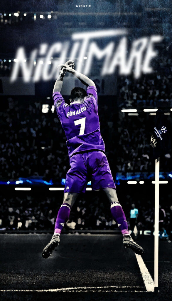 Dynamic Cristiano Ronaldo Wallpaper: Electrifying Purple Celebration