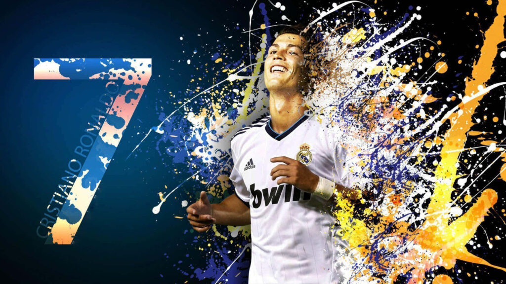 Vibrant Cristiano Ronaldo Wallpaper: Dynamic Art with Iconic Number 7