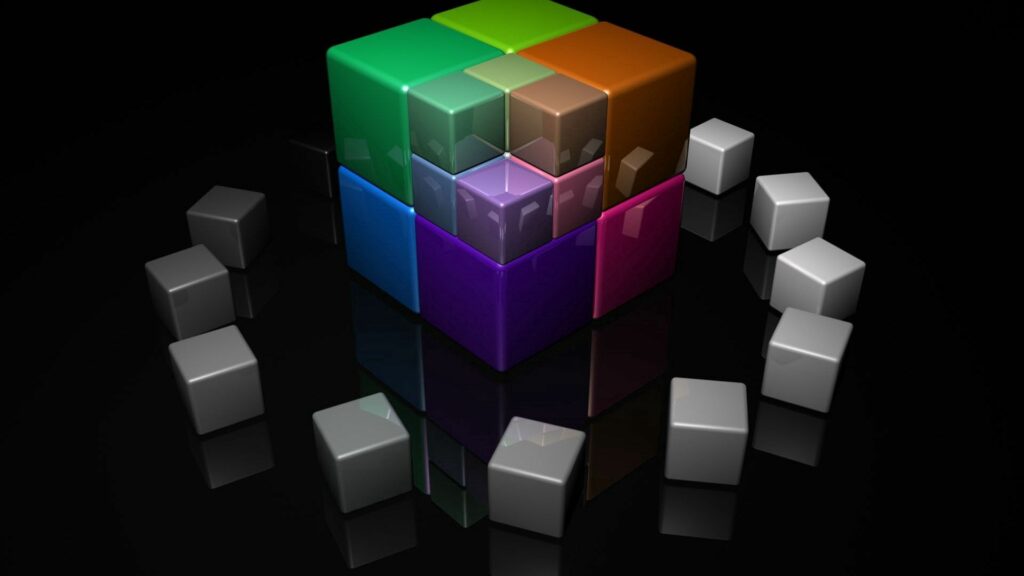 Vibrant Color Cube Wallpaper on Glossy Black Background - 1920x1080