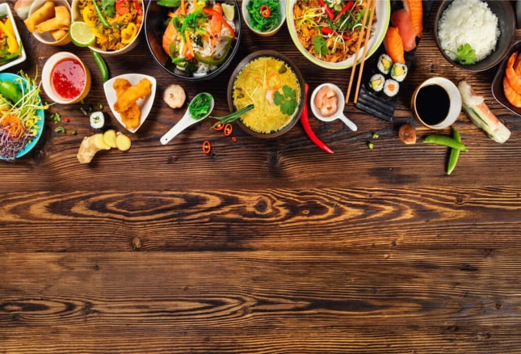 Vibrant Culinary Delights on Rustic Table - Colorful Wallpaper Background