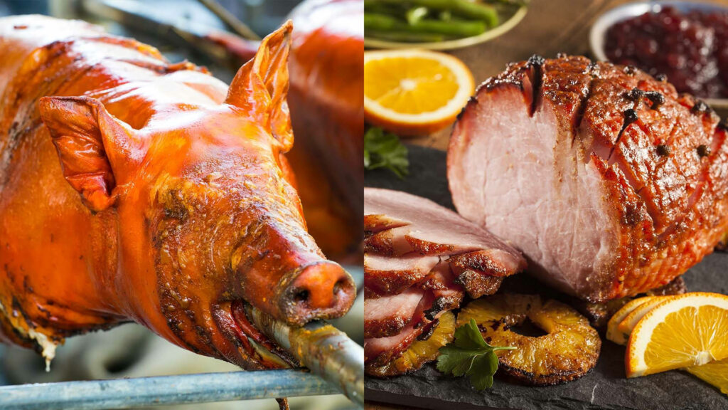 Vibrant Wallpaper: Roasted Lechon & Glazed Ham Culinary Art