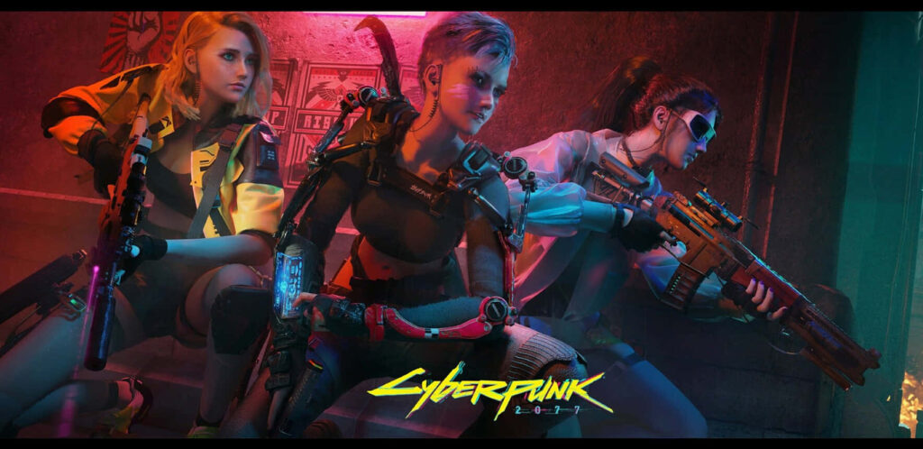 Dynamic Cyberpunk 2077 Wallpaper: Neon Characters in Action