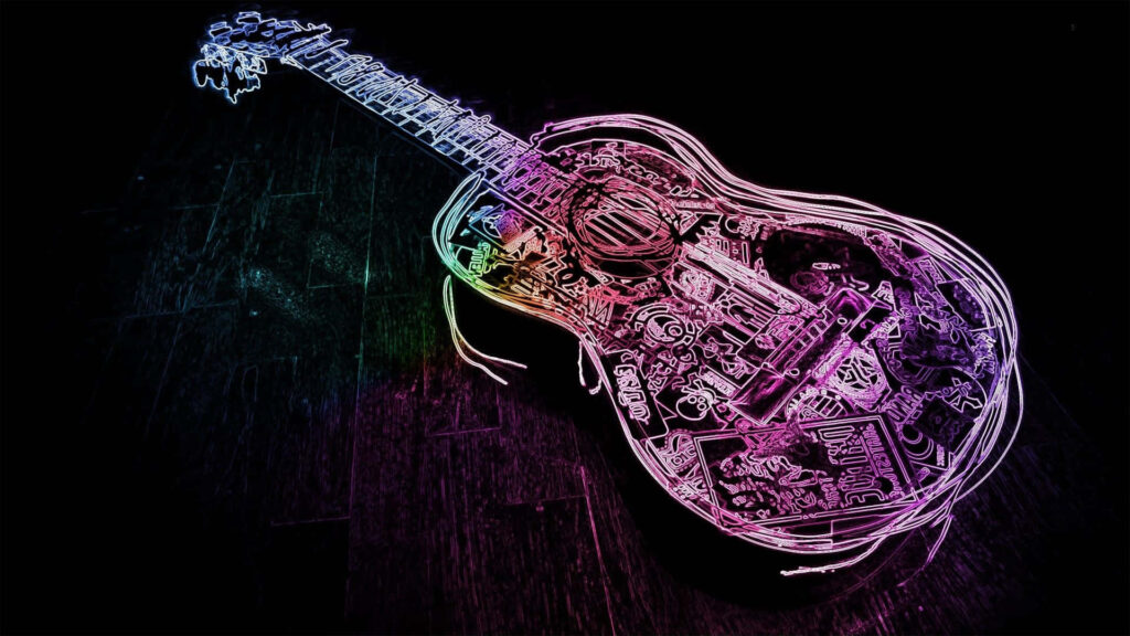 Neon Cyberpunk Guitar Wallpaper: Futuristic Art on Dark Background