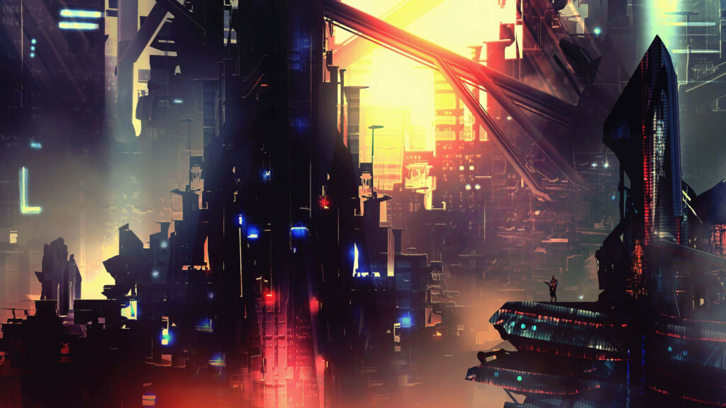 Futuristic Cyberpunk Wallpaper: Neon Cityscape at Night