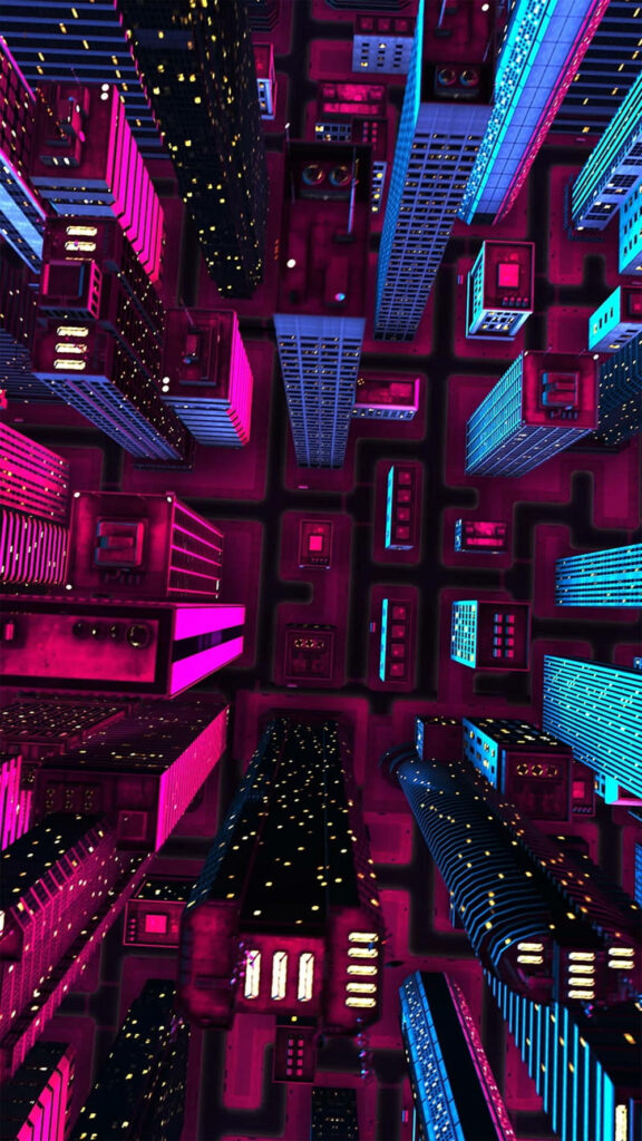 Vibrant Cyberpunk Wallpaper: Futuristic Vegas Cityscape in Neon Lights