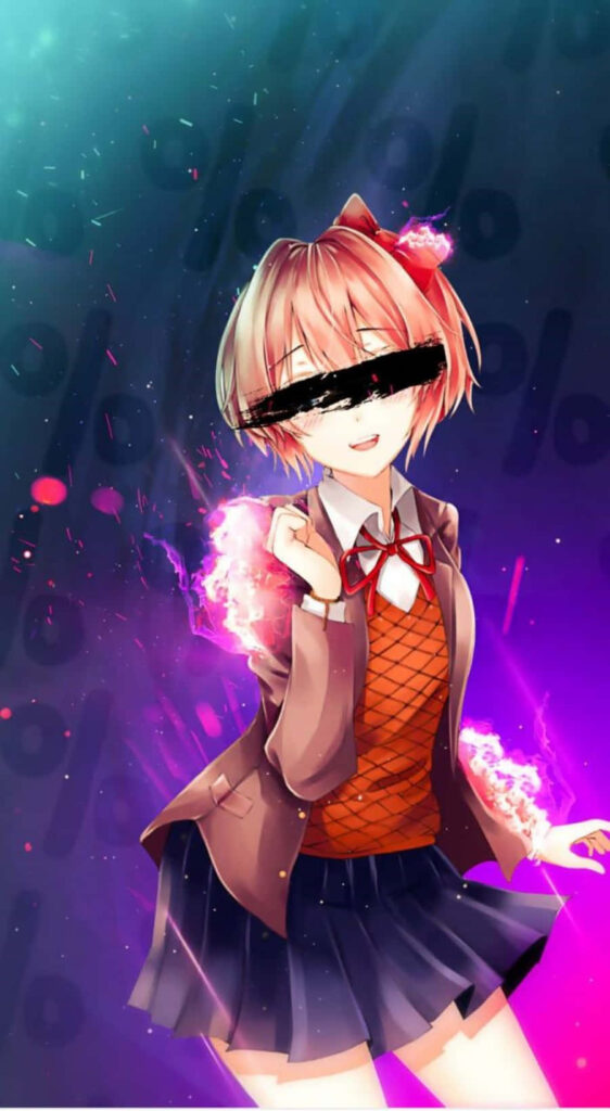 Vibrant DDLC-Inspired Wallpaper with Glowing Character & Colors