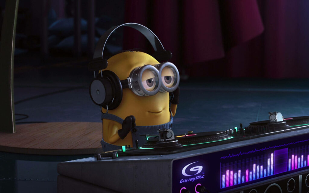 Vibrant DJ Minion Wallpaper: Fun Turntable Scene for Your Desktop