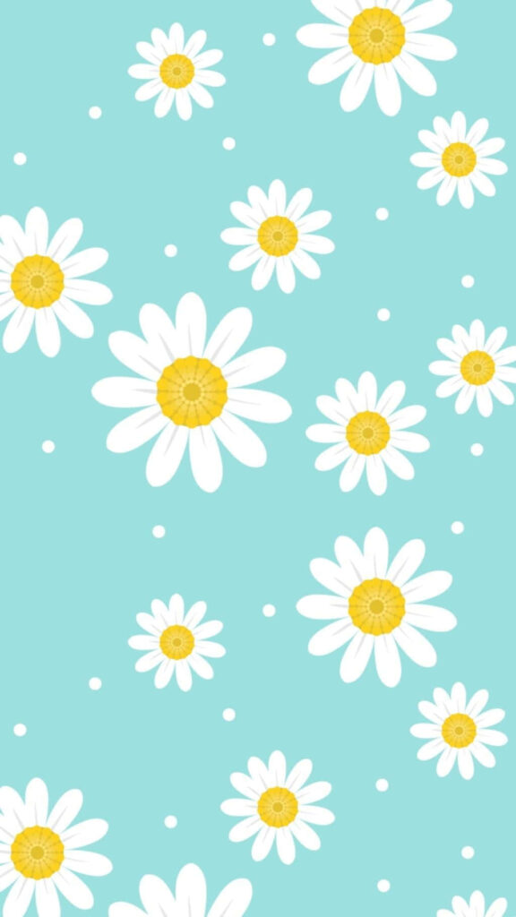 Adorable Daisy Wallpaper: Vibrant White & Yellow on Turquoise Background