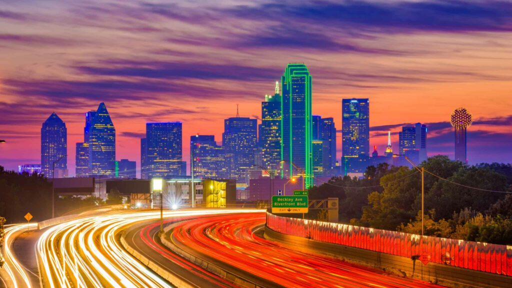 Vibrant Dallas Skyline Wallpaper: Colorful Sunset & Dynamic Lights