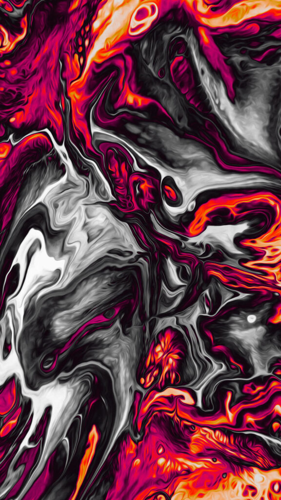 Dreamy Fluid Symphony: Vibrant hues of pink, orange, grey, and white swimming in a captivating phone background Wallpaper