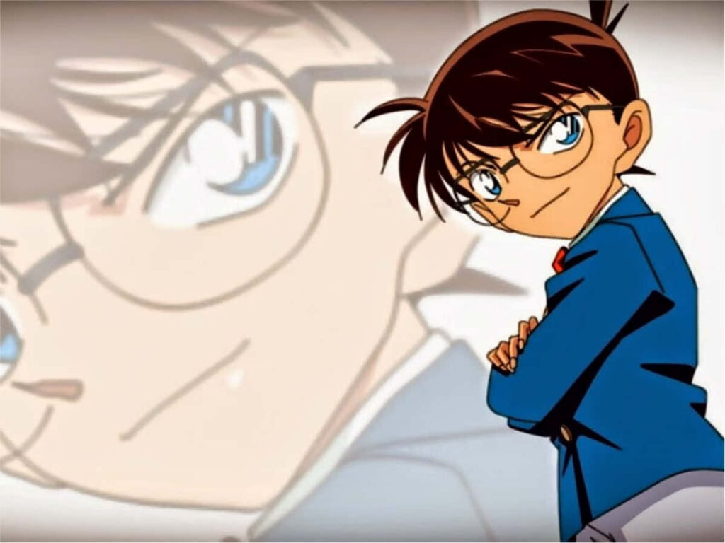 Vibrant Detective Conan Wallpaper: Clever Detective in Blue Suit & Bow Tie