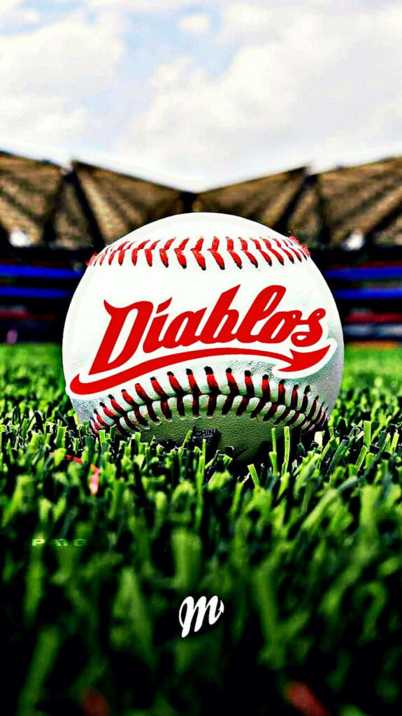 Diablos Baseball Close-Up: Vibrant Wallpaper on Lush Stadium Grass