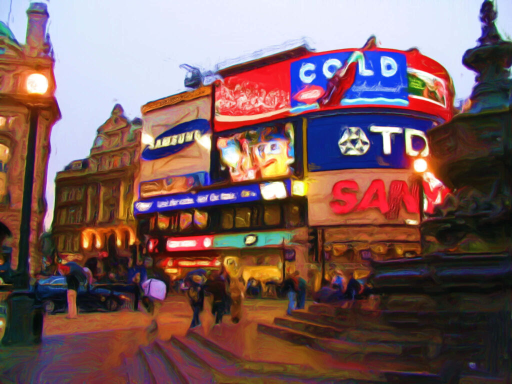 Vibrant Piccadilly Circus Digital Abstract Wallpaper Background