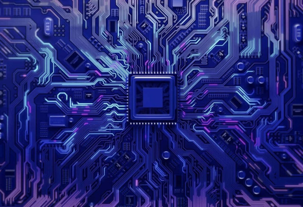 Vibrant Microchip Artwork: Intricate Circuitry Wallpaper Background