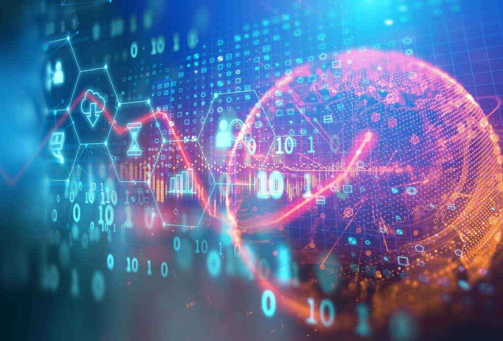Futuristic Data Streams Wallpaper: Glowing Globe & Connectivity Icons