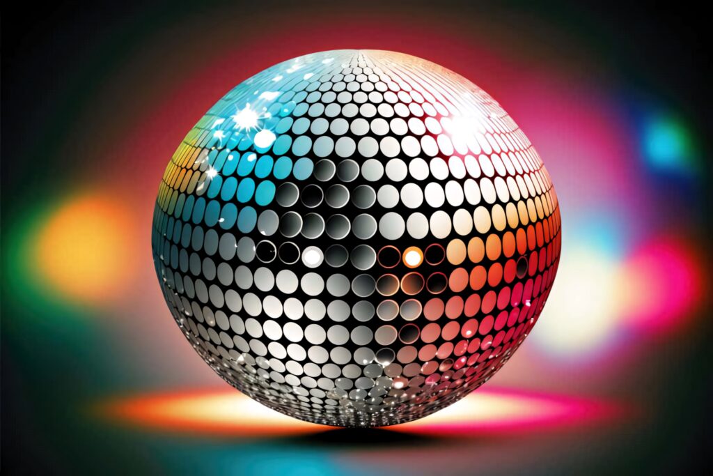 Vibrant disco ball wallpaper with multicolored reflections creating lively party atmosphere