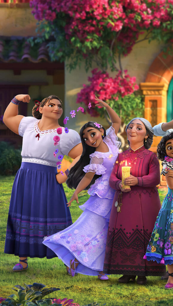 Vibrant Disney *Encanto* Wallpaper: Madrigal Family in Colorful Floral Scene