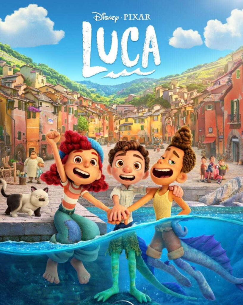 Colorful Luca Wallpaper: Vibrant Seaside Village & Cheerful Characters