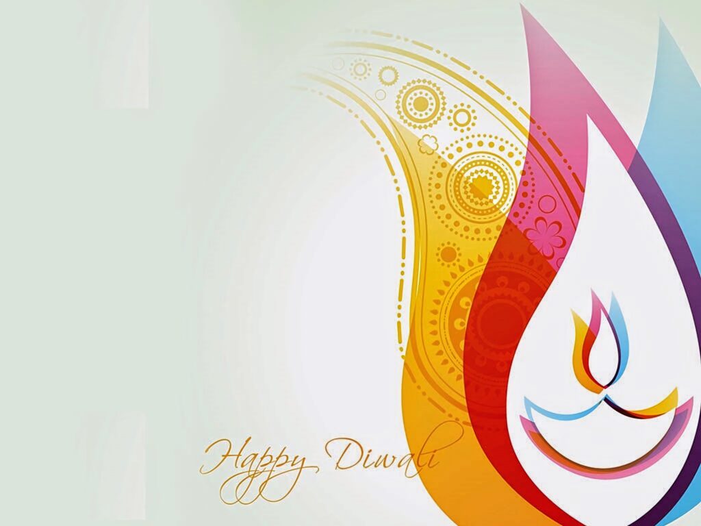 Vibrant Diwali wallpaper with colorful artistic diya in warm red orange and yellow hues