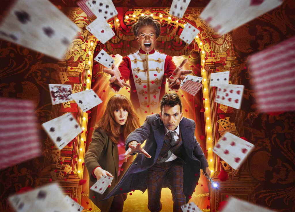 Dynamic Doctor Who Wallpaper: Adventure with Flying Cards Background