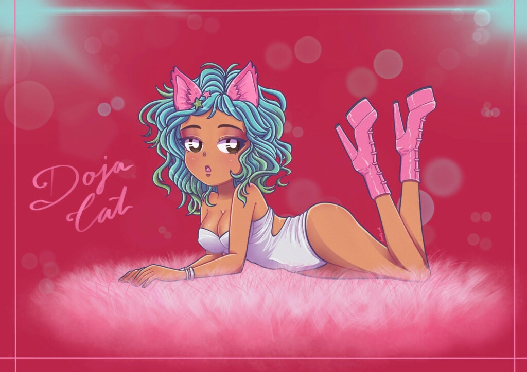 Adorable Doja Cat Digital Art Wallpaper in Pastels - Cute & Stylish