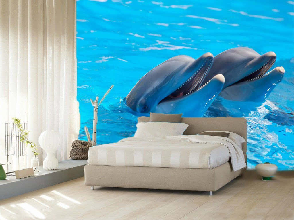 Vibrant Dolphin Wallpaper: Cheerful Ocean Scene for Bedrooms