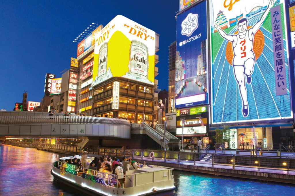 Vibrant Dotonbori Nightlife: Illuminated Canal & Glico Sign Wallpaper