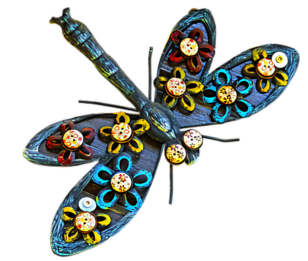 Vibrant Dragonfly Sculpture Wallpaper with Colorful Floral Wings
