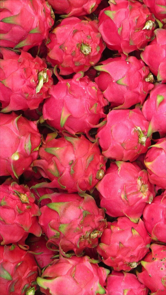 Vibrant Dragonfruit Wallpaper: Close-Up View with Pink & Green Accents