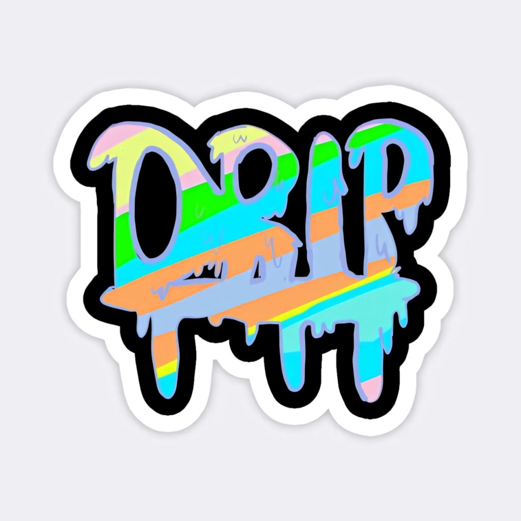 Drip text wallpaper with vibrant graffiti style rainbow stripes melting liquid urban art background