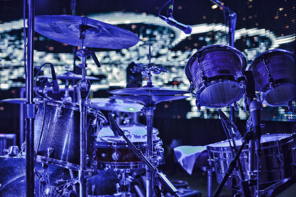 Vibrant Drum Set Wallpaper: Colorful Lights for Music Lovers