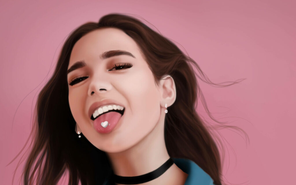 Vibrant Dara Lipa Cartoon Wallpaper: Playful Pink Background