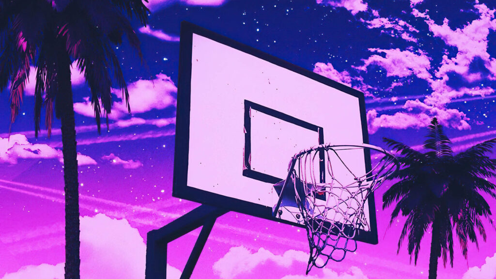 Pink Skies Embrace a Vibrant Basketball Court in High-Definition Capture Wallpaper