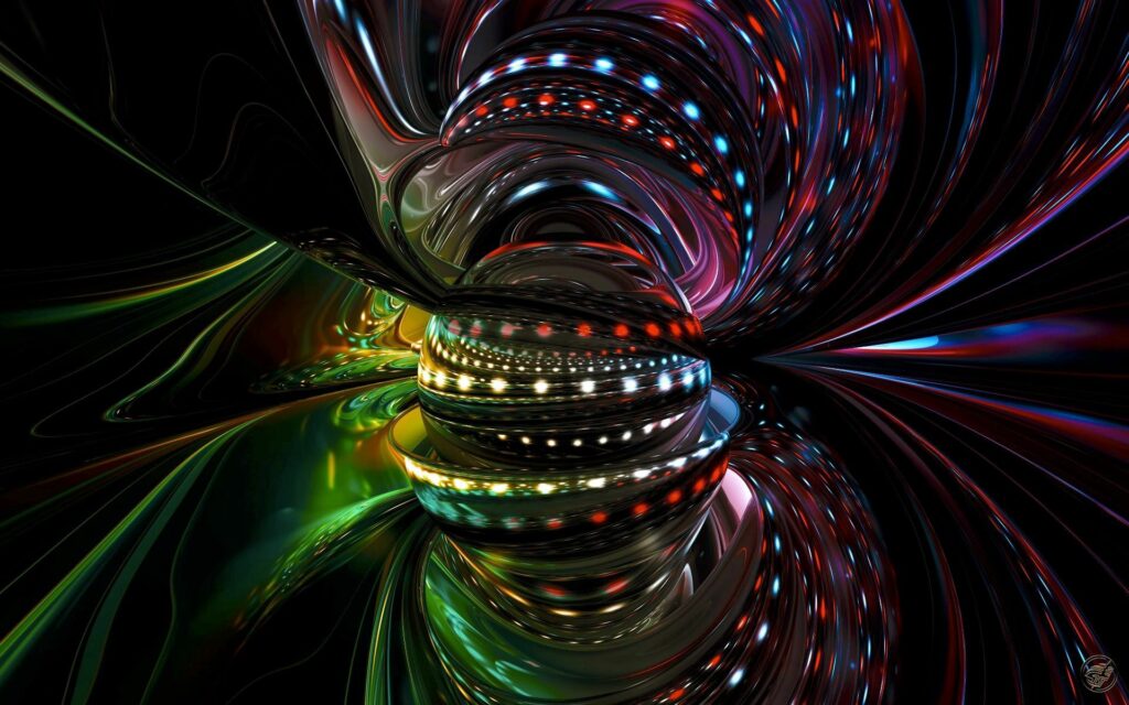 Dynamic Abstract Digital Wallpaper: Colorful Spinning Lines & Dots