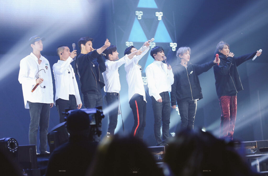 Vibrant EXO Encore Live Performance Wallpaper - K-POP Background